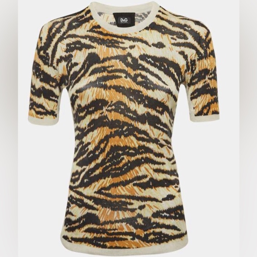 DOLCE & GABBANA NWT! Tiger Pattern Cotton Knit Shirt “Girocollo” Size XS.